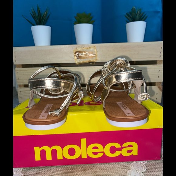 Moleca Women’s Gold Strappy Flat Sandals - Picture 3 of 8